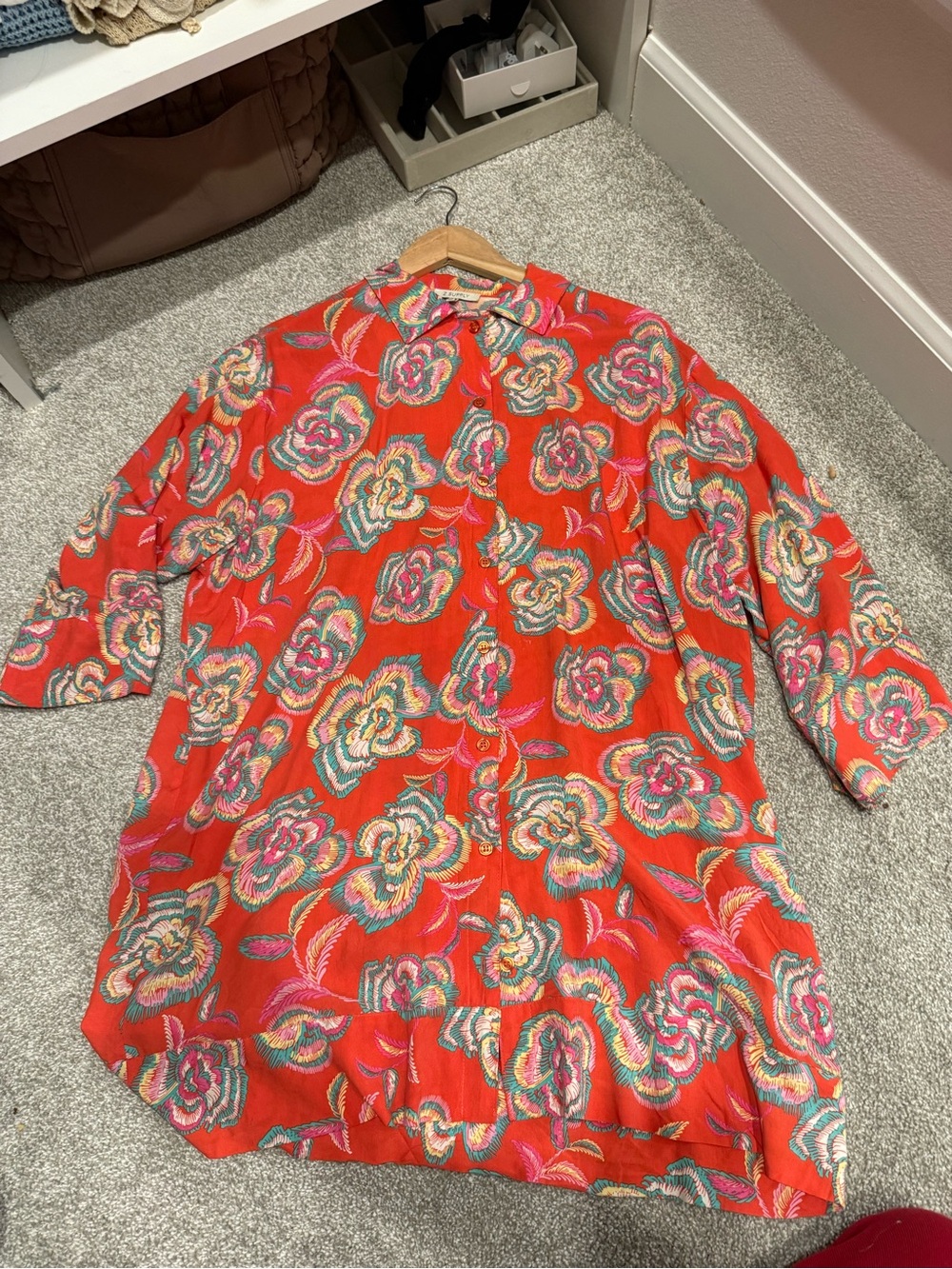 Z Supply Red Multicolor Floral Button-Up Top